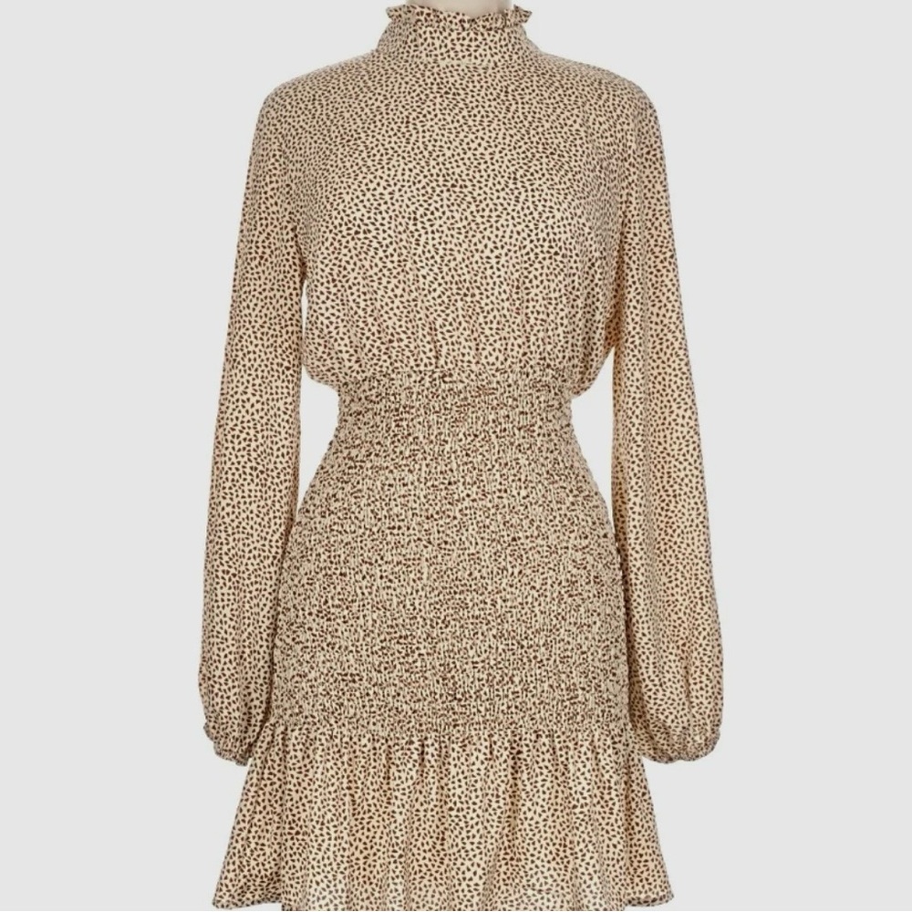 Cute Women’s Brown and Ivory Printed Long-Sleeve Dress